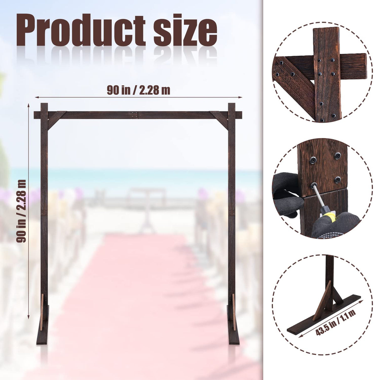 Wooden Wedding Arch, 7.5Ft Large Square Outdoor Wooden Arch, Rustic Wedding Arch for Ceremony Beach Lawn Garden Graduation Parties SAVITA