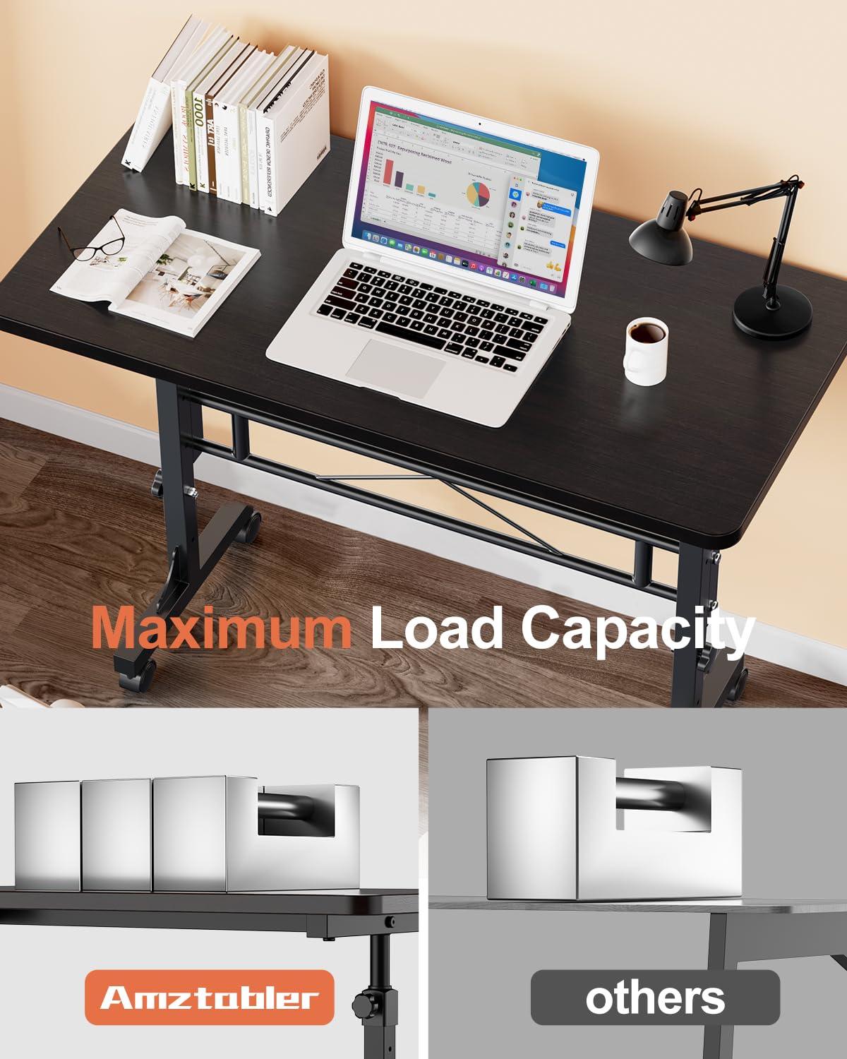 Small Standing Desk Adjustable Height, Mobile Stand Up Desk with Wheels, 32 Inch Portable Rolling Desk Small Computer Desk, Portable Laptop Desk Standing Table Black Amztabler