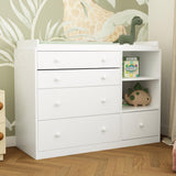 Timechee Changing Table Dresser, Baby Classic Nursery Dresser with 5 Drawers and 2 Shelves, Multi-Functional Baby Changing Table, Diaper Changing Station for Children's Room, White Timechee