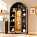 FIMELLO 70.4’’ Double-Arched Bookshelf Bookcase, Display Cabinet with Led Light, Bar Wine Cabinet with Shelves, Tall Food Pantry Furniture for Living Room, Kitchen, Dining Room, Black FIMELLO