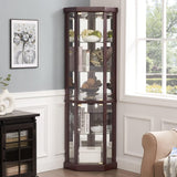 JIJIWANG 70" H Corner Glass Cabinet Lighted Curio Cabinet Corner Display Case for Living Room, Curio Cabinets, Antique Collection, Wine, Bar Glass Storage Light Included, (Dark Cherry) JIJIWANG