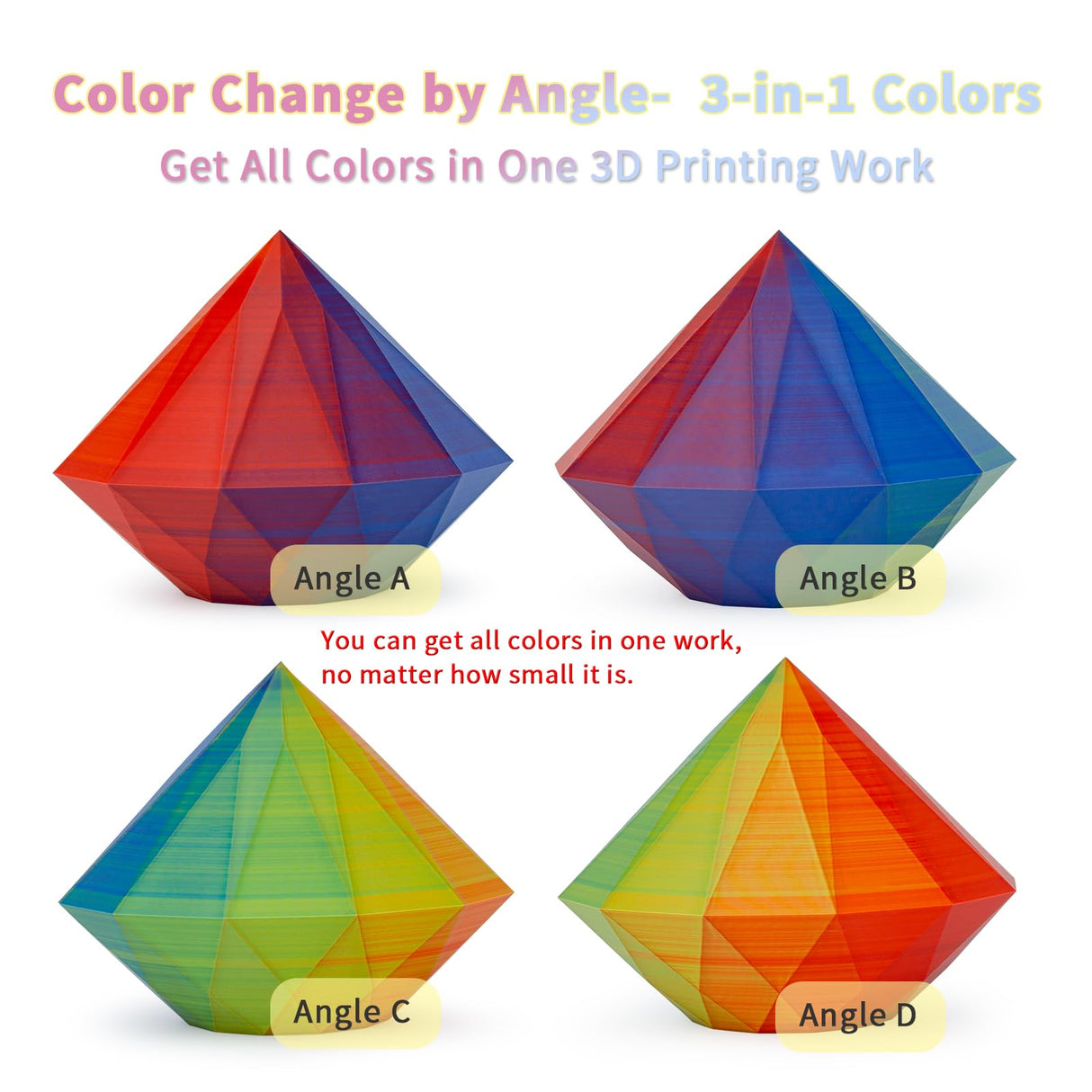 ZIRO Matte 3-in-1 Color Change PLA Filament 1.75mm, Magic Discoloration 3D Printer Filament, Different Color Coextrusion Chrome 3D Material, Fit Most FDM 3D Printers,1KG/2.2lb Spool, Neon ZIRO