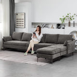 MELLCOM 137.4" Cloud Couch Sectional 5-Seat L Shaped Modular Sofa w/Chaise & Ottoman, Comfy Memory Foam Modular Couch in Washable Chenille Fabric, Sectional Sofa for Living Room, Grey MELLCOM