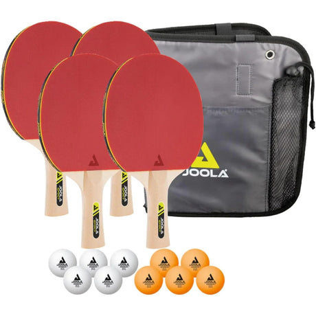 JOOLA Family Premium Table Tennis Bundle Set - 4 Regulation Ping Pong Paddles, 10 Training 40mm Ping Pong Balls, and Carrying Case - For Training and Recreational Play - Indoor and Outdoor Compatible JOOLA