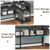 SEDETA L-Shaped Gaming Desk with Power Outlets, LED Lighting, and Ample Storage for Home Office SEDETA