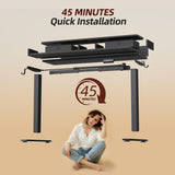 TIQLAB 48 * 24 Inch Standing Desk with Two Drawers, Stand Up Desk Adjustable Height, Electric Sit Stand Table with Storage Shelf and Splice Board, Black TIQLAB