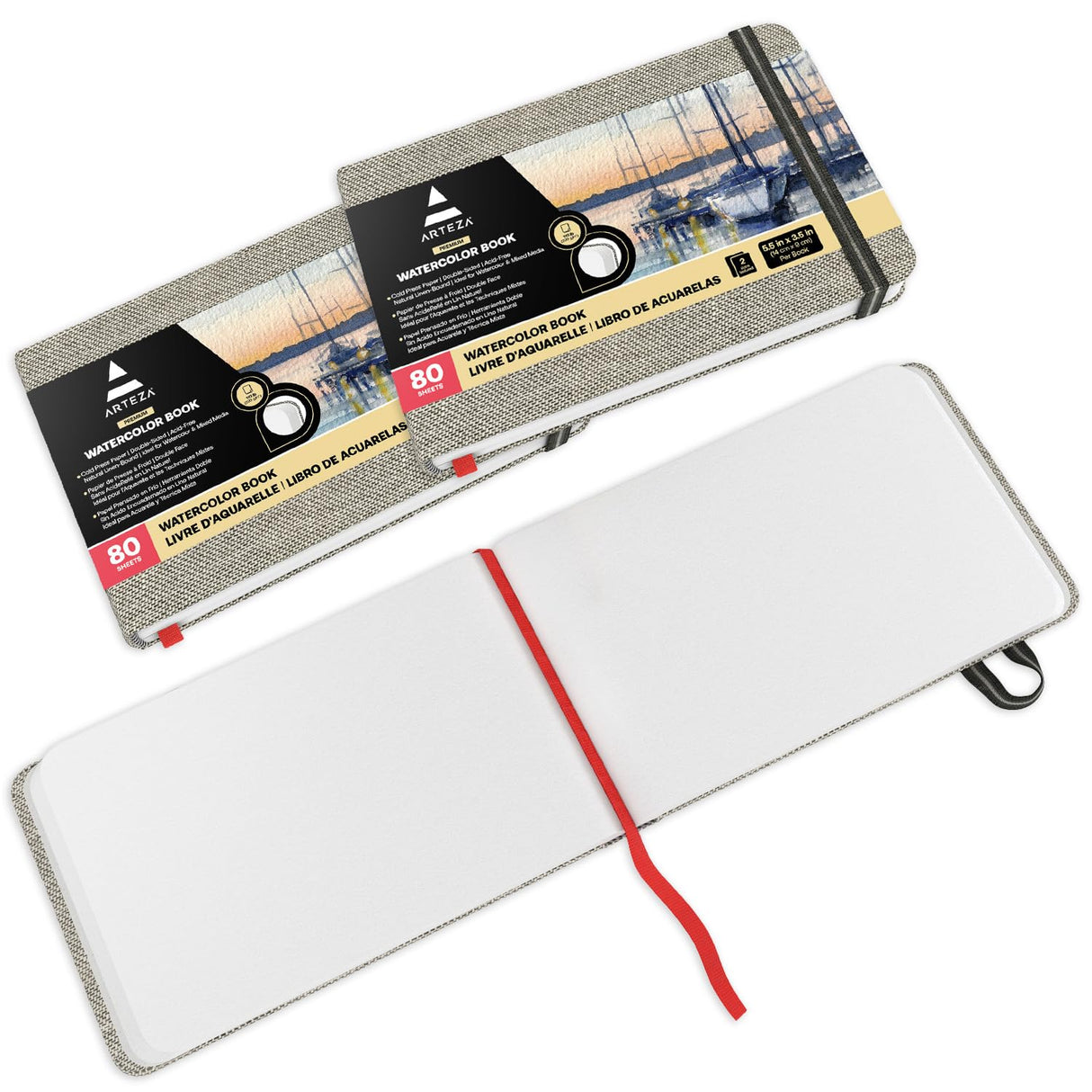 ARTEZA Watercolor Book, Pack of 3, 80 Pages Each, 3.5x5.5 Inch Watercolor Notebook, 110lb/230gsm Water Color Paper ARTEZA