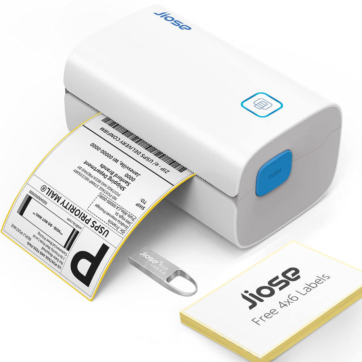 Jiose Thermal Label Printer - 4x6 Label Printer for Small Business Shipping Packages - One-Click Printing on Windows Mac Chrome Systems,Support USPS Shopify Ebay etc (White-Grey) Jiose