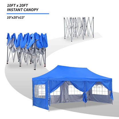 10x20 Ft Wedding Party Canopy Tent Pop up Instant Gazebo with Removable Sidewalls and Windows Blue - WoodArtSupply