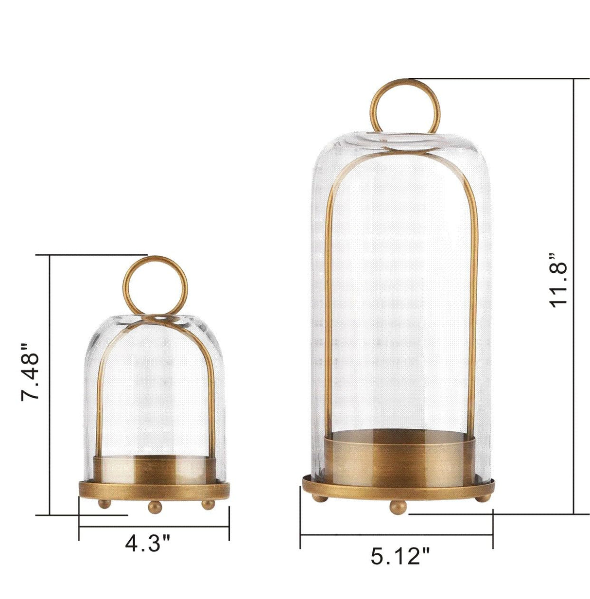 5" & 4" Wide Versatile Metal Candle Holder with Handmade Sturdy Glass Dome in Brass for Pillar Candle & Plants, 5.1" xH11.8 4" xH7.5, Industrial, Farmhouse, Shabby Chic. (2, Brass, Large & Small) WoodArtSupply