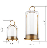 5" & 4" Wide Versatile Metal Candle Holder with Handmade Sturdy Glass Dome in Brass for Pillar Candle & Plants, 5.1" xH11.8 4" xH7.5, Industrial, Farmhouse, Shabby Chic. (2, Brass, Large & Small) WoodArtSupply