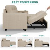 YITAHOME Sleeper Sofa, L-Shaped Sofa Couch w/Chaise & USB, 4-seat Fabric Convertible Couch Bed w/Pull Out Bed & Storage, Reversible Sectional Sofa for Living Room, Beige YITAHOME