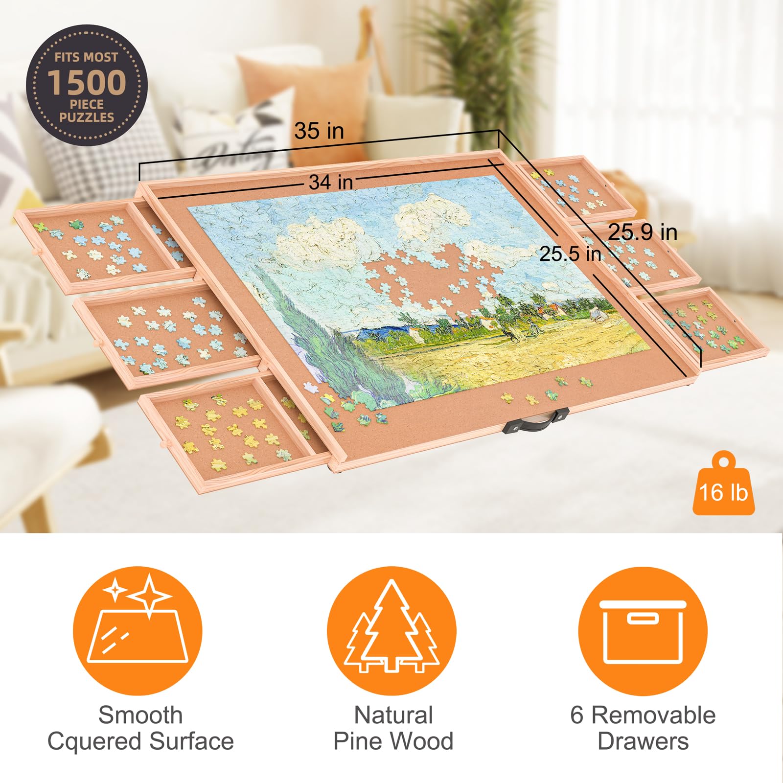 Puzzle Board Table with Drawers Jigsaw Puzzle Boards Portable 1500 Pieces Lazy Susan Spinning Puzzle Board with Cover BittPicc Wooden Jigsaw Puzzle Plateau Tray - WoodArtSupply