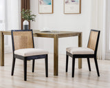 HNY Farmhouse Rattan Dining Chairs Set of 2, Mid Century Modern Kitchen & Dining Room Chairs, Cane Upholstered Kitchen Chairs Side Chairs with Black Hardwood Frame, Beige HNY
