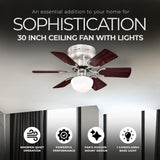 Westinghouse Hadley 30 Inch Brushed Nickel Finish Ceiling Fan with 6 Reversible Blades and Bowl Light Kit with 1 Candelabra Base Light Bulb Westinghouse