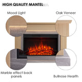 LegendFlame® Harrison Electric Fireplace with 48” Mantel Surround and Jaden 31" Insert, Natural Oak with Light Grey Marble Finish Legend Flame