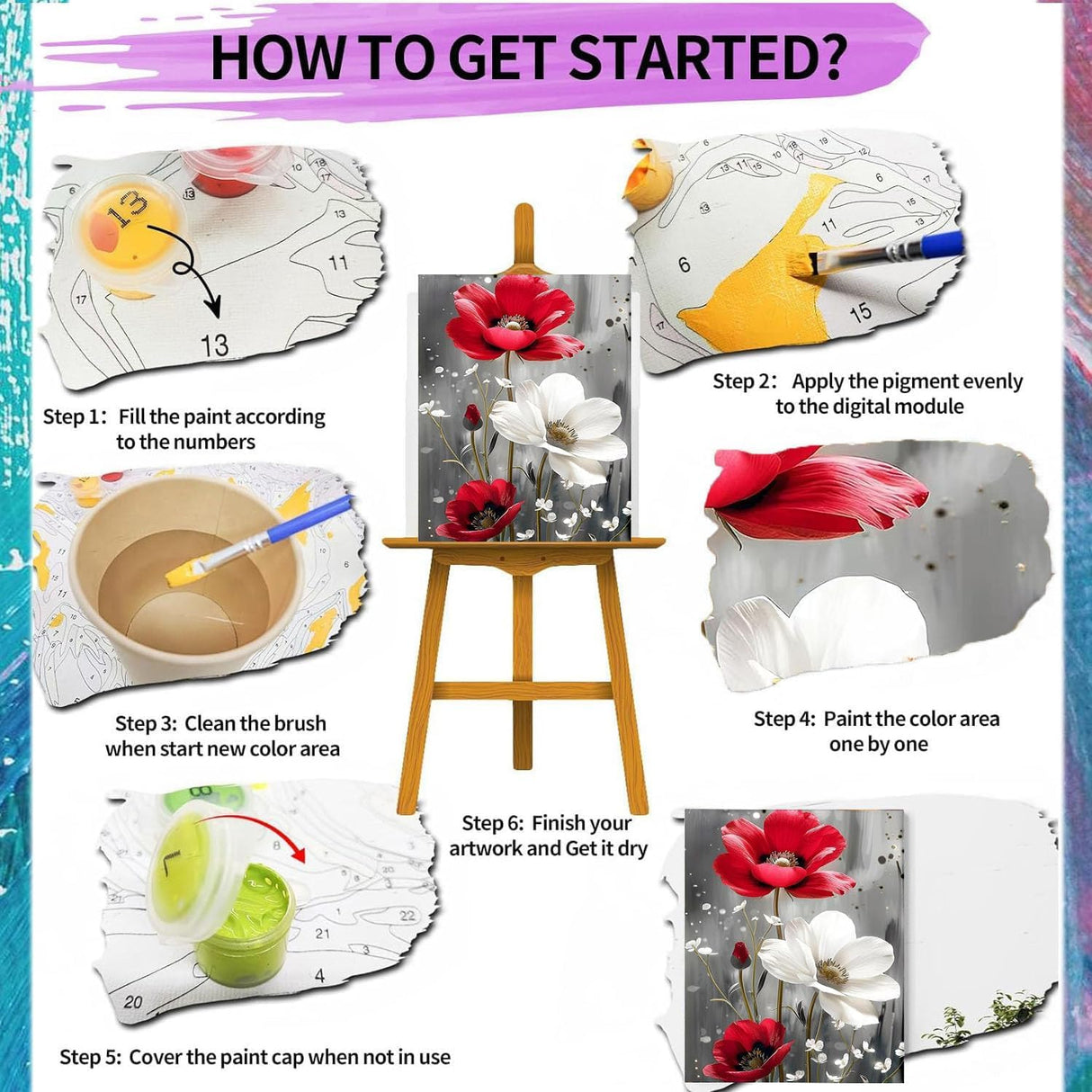 Flower Paint by Numbers Kits for Adults - Painting by Numbers Kit Flowers, Flower Adults Paint by Number Kits on Canvas Without Frame Oil Painting Acrylic Paints for Home Wall Decor 16X20 inch ajepon