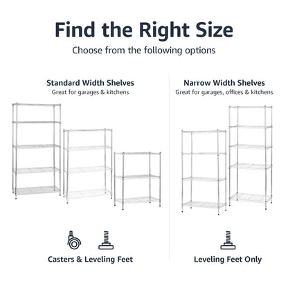 Amazon Basics 5-Shelf Adjustable, Storage Shelving Unit, (200 Pound Loading Capacity per Shelf), Steel Organizer Wire Rack, 23.2 x 13.4 x 60 inches (LxWxH), Chrome