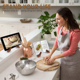 SAMEBUTECO Cookbook Stand, Recipe Book Holder for Kitchen Counter Solid Wood Cookbook Holder Set,Multifunctional Display Stand Rustic Brown-2 Pieces SAMEBUTECO