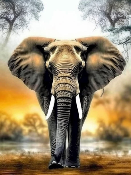 Bimkole 5D Diamond Painting Kits Elephant, Full Drill Sunset Animal DIY Rhinestone Embroidery Set Paint with Diamonds Art by Number Kits Cross Stitch Home Wall Craft Decoration 12X16 inch Bimkole