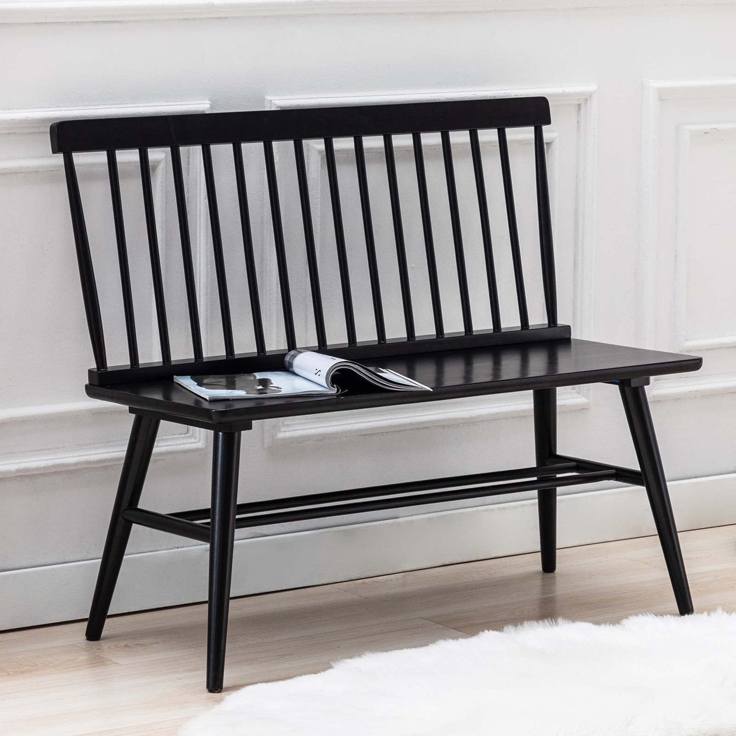 DUHOME Entryway Bench, Black Dining Bench with Spindle Back Farmhouse Bench Wood Bench Windsor Bench for Foyer Balcony Living Room, Black (Black, Bench) - WoodArtSupply