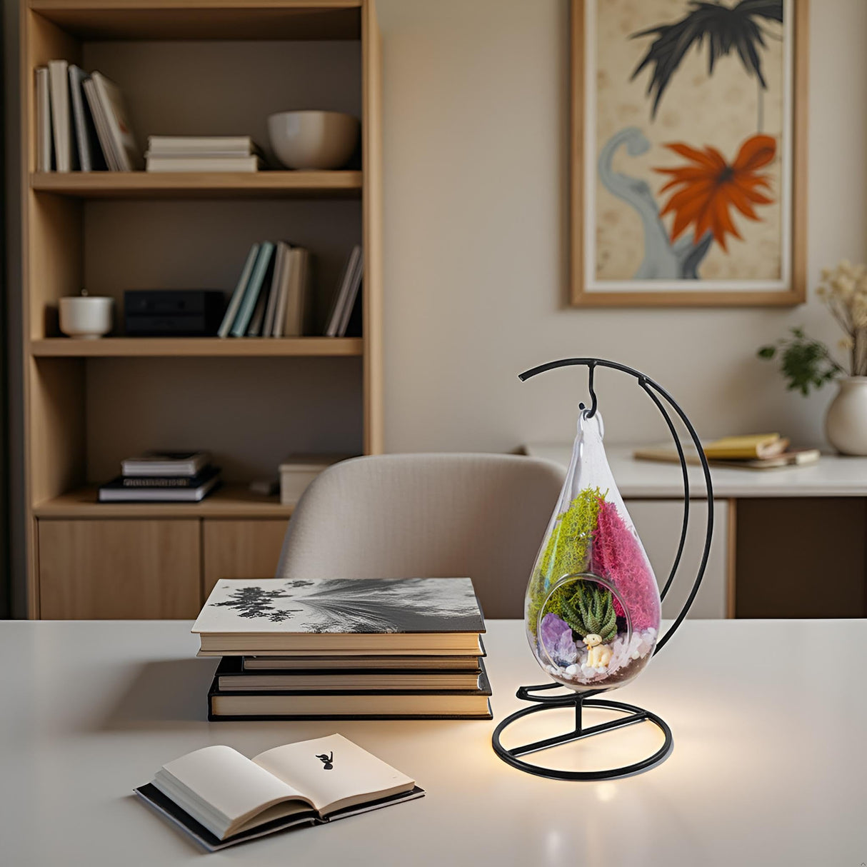 Creations by Nathalie - Plant Terrarium Kit W/Live Succulent (Fresh from Florida), Choose Your Glass DIY Terrarium Starter Kit for Adults, Metal Stand, Reindeer Moss, Crystal & Rocks, Tools, Figurine Creations by Nathalie