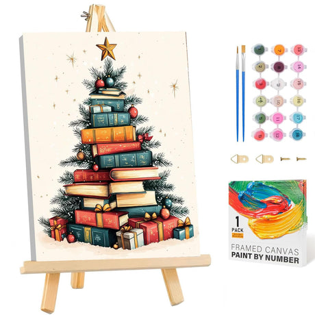 Framed Paint by Numbers Kit for Adults Beginners & Kids Ages 8-12,Christmas Tree Adult Paint by Number Kits on Canvas with Easel, Acrylic Oil Painting Kits for Adults for Gift Home Decor(8x12 inch) Arttoplus