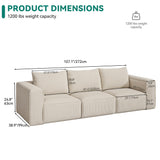 YITAHOME Oversized Deep Modular Sectional Sofa, Cloud Couch 3-Seat Sofa with 3 Pillows, Corduroy Sectional Couches for Living Room, Apartment, Office, Hotel, Bedroom, No Assembly Required, Milky White YITAHOME
