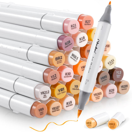 Ohuhu Brush Markers Skin Tone - 36 Portrait Skin Colors Double Tipped Art Marker Set for Artist Adults Coloring Illustration- Refillable- Brush & Fine Dual Tips- Honolulu B of Ohuhu Markers Ohuhu