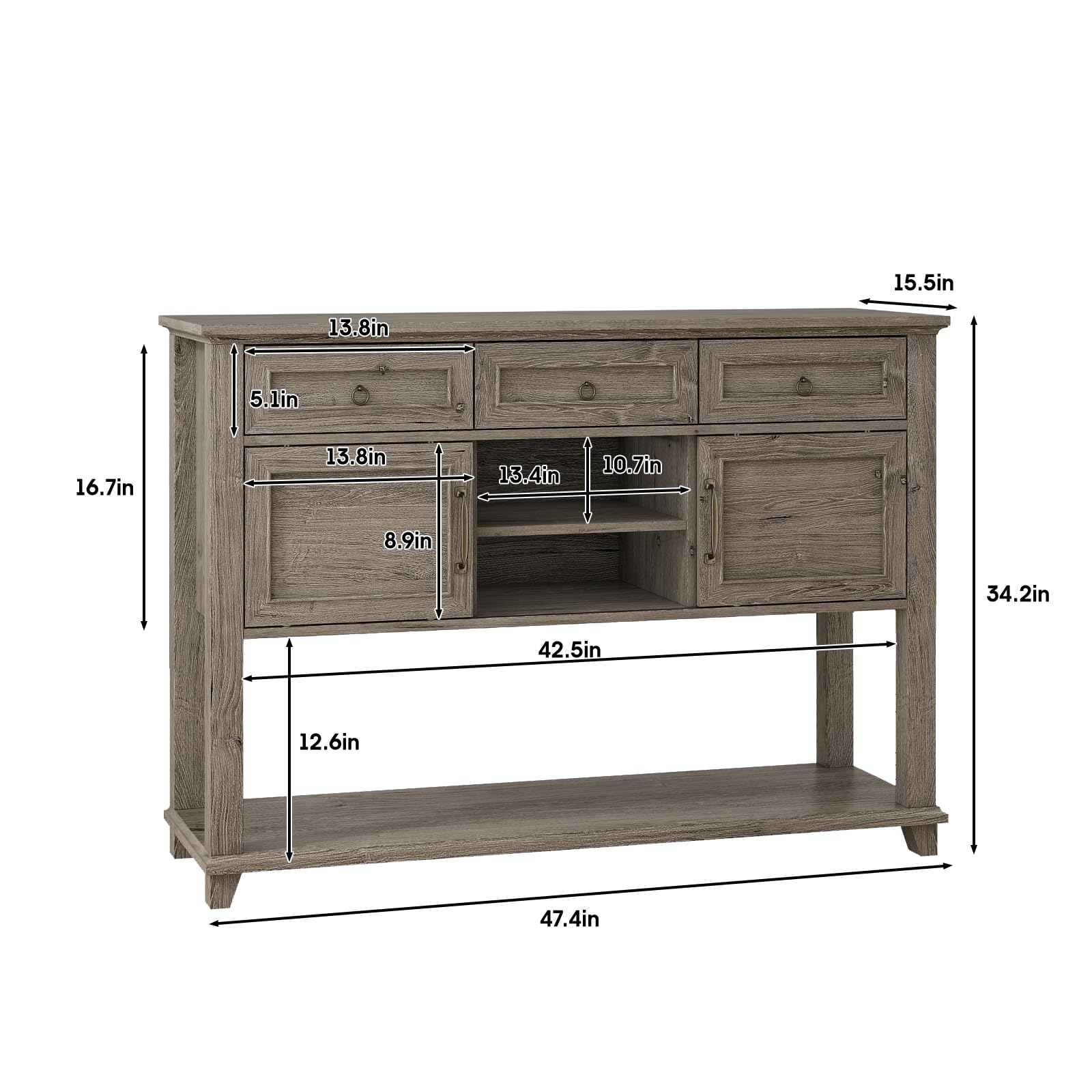 Vabches Farmhouse Entryway Table with Storage, 47" Modern Console Table with Sliding Barn Door & Drawers, Wood Rustic Sofa Table for Living Room, Entryway, Hallway, Washed Grey - WoodArtSupply