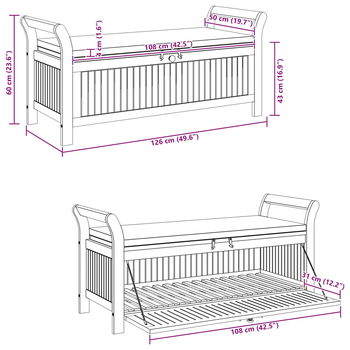 vidaXL Garden Storage Bench with Soft Cushion 49.6 in Solid Acacia Wood Ample Capacity Classic Design for Outdoor Use Perfect Patios and Gardens Durable Comfort Furniture Patio Seat Wooden Picnic vidaXL