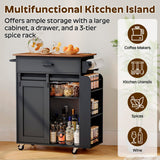 YATINEY Kitchen Island with Storage, Kitchen Storage Cabinets with Charging Station, Kitchen Island on Wheels, Rolling Island Table with Sliding Cabinet Door, Black and Rustic Brown ZD01UBR YATINEY