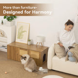 Wooden Cat Litter Box Enclosure with Storage Compartment with Adjustable Divider, Hidden Litter Box Furniture and Hall Table, Cat Box Enclosure, 42.5''L*18.5W*16.9H (Oak, Rattan) Furriends