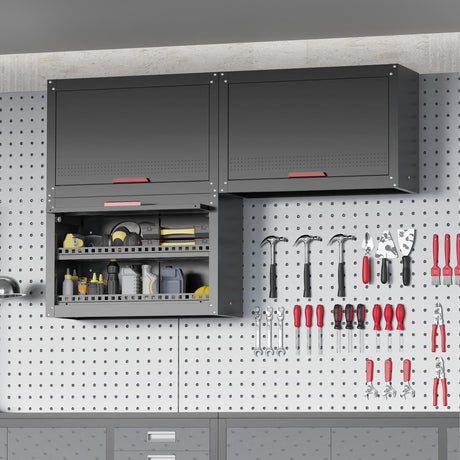 Kelueo Metal Garage Wall Cabinet,Storage Cabinet with Up Flip Door Design Wall Garage Cabinet with Adjustable Shelf and Magnetic System,Tool Cabinet with Anti-Fall Rails for Basement Kelueo