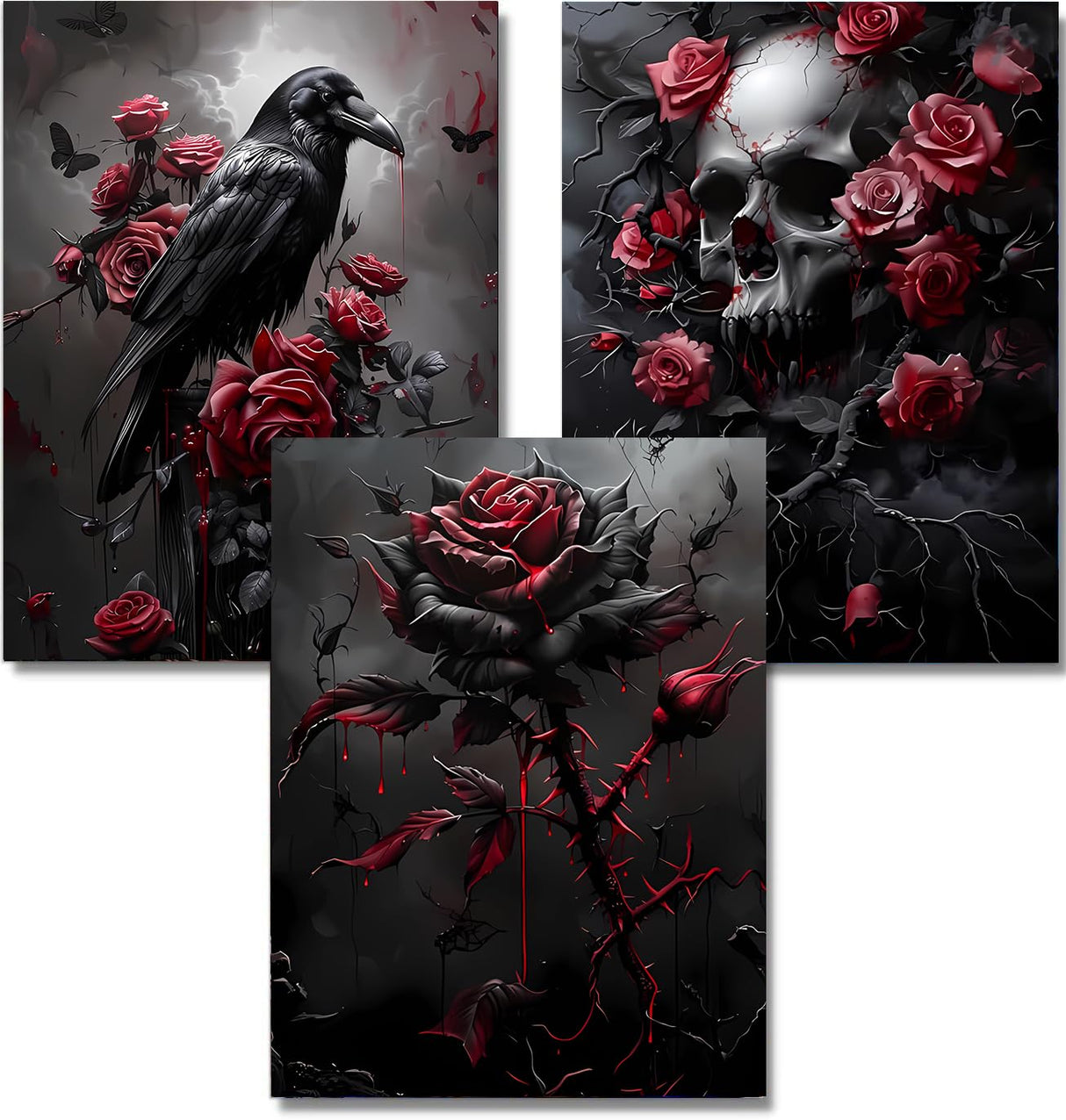 YULIDECO Paint by Numbers for Adults Beginners,Paint by Numbers Gothic 3-Piece Set，DIY Skull Acrylic Painting on Canvas for Home Wall Art Decor （12x16Inch） YULIDECO