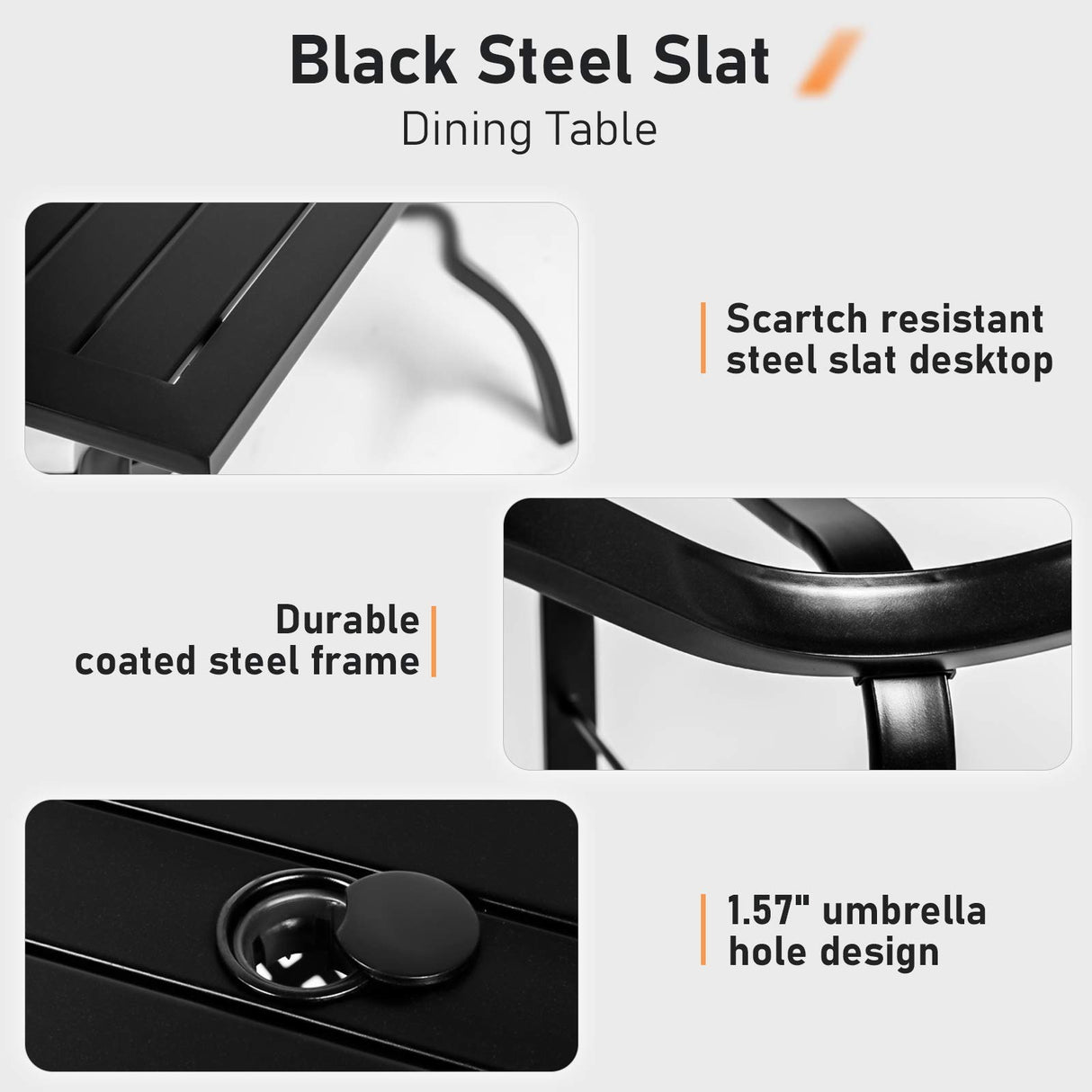 Oakcloud 7-Piece Patio Dining Set, Outdoor Metal Furniture Dining Table Set 6 Stackable Patio Dining Chairs and Rectangle Dining Table with Umbrella Hole, Black Oakcloud