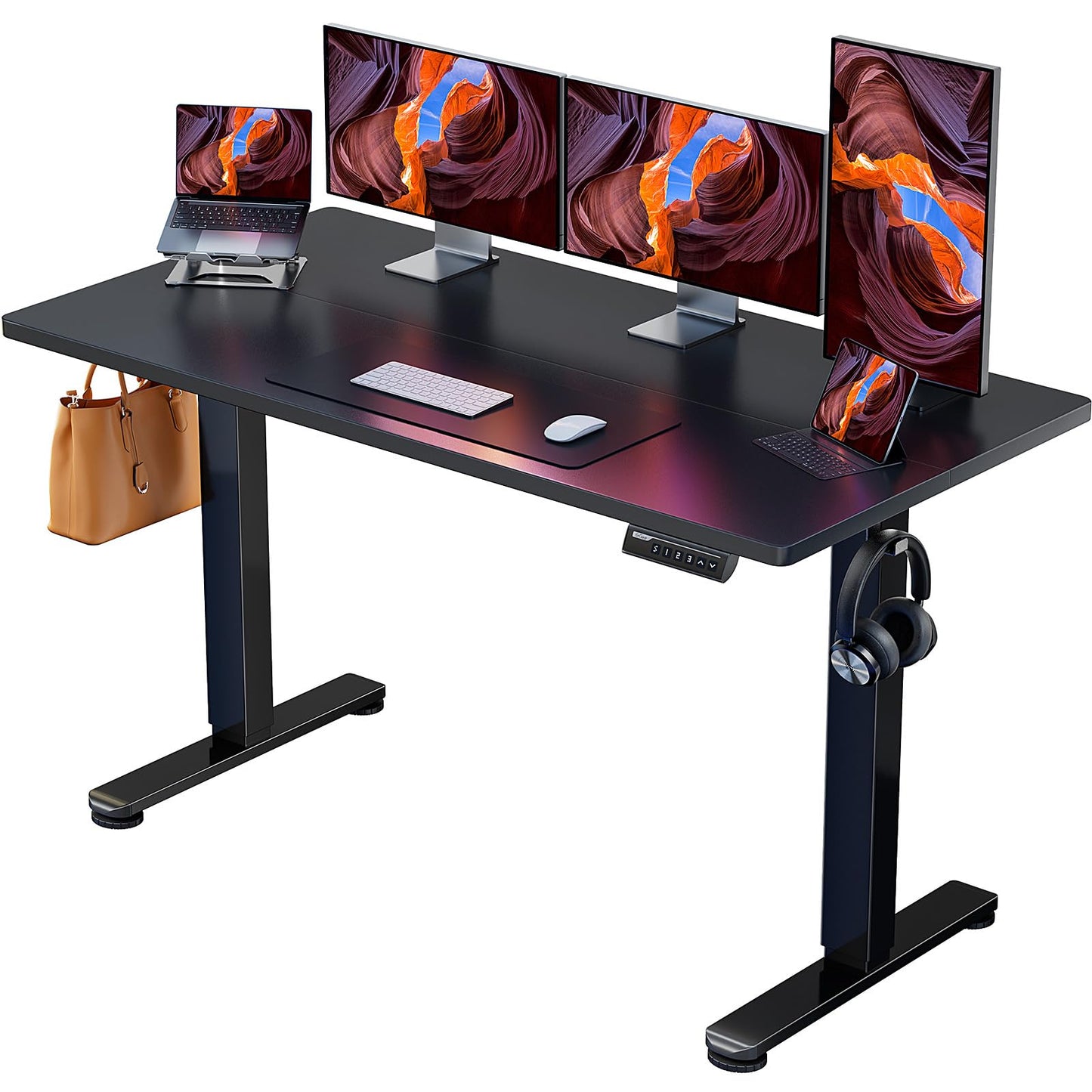 ErGear Height Adjustable Electric Standing Desk, 55 x 28 Inches Sit Stand up Desk, Memory Computer Home Office Desk (Black) - WoodArtSupply