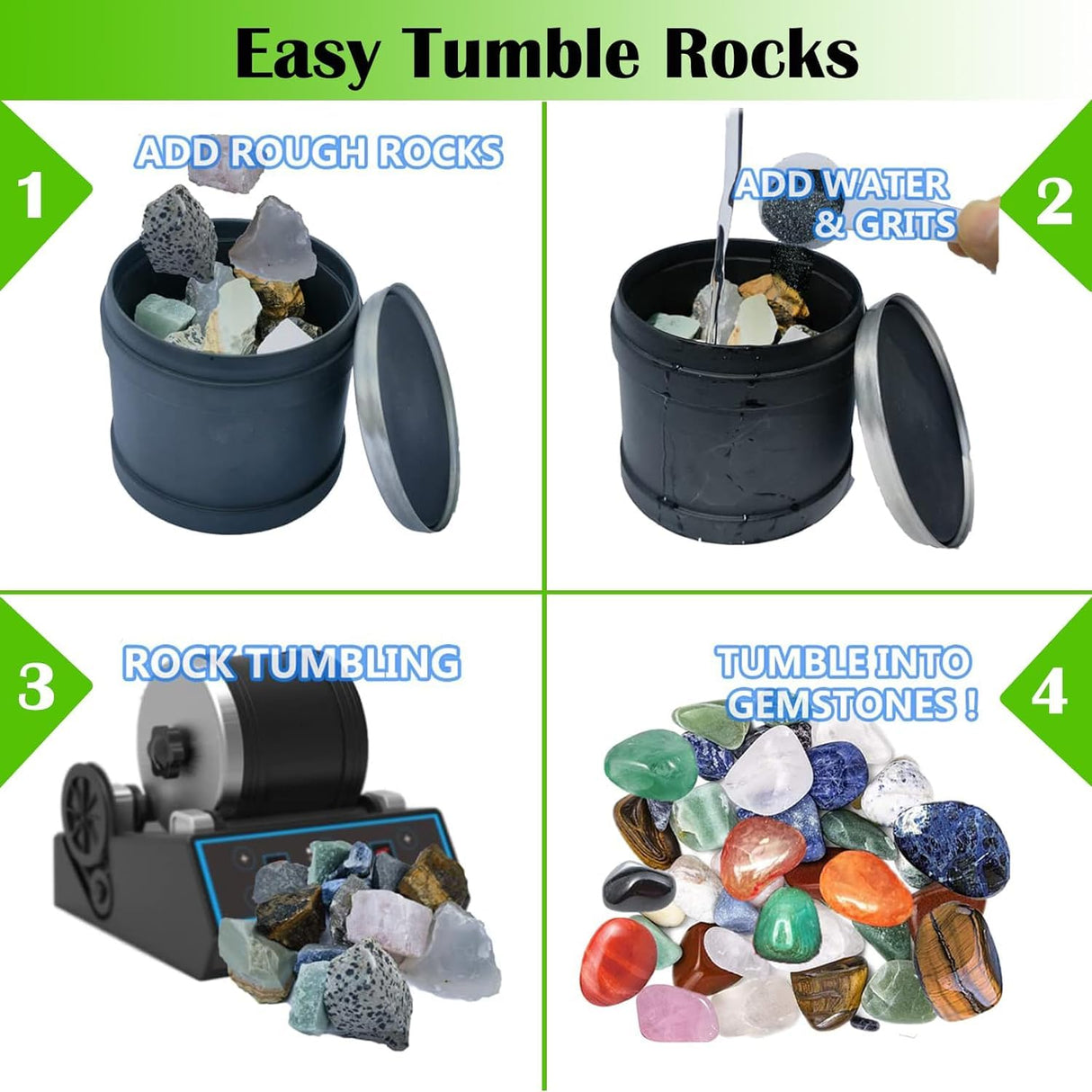 7 LBS Rock Tumbler Grit and Polish Refill & Tumbling Filler Media Supplies Kit, 4 Stage Bulk Grit + Plastic Pellets - Silicone Carbide Polisher Grit for Rock Polisher, Stone Polisher (7 Pounds) SACKORANGE