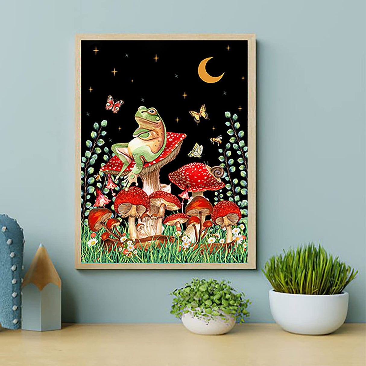 VeGuude Paint by Numbers for Adults and Kids Beginner, 4 Pack Painting by Number Kits On Canvas, Without Frame DIY Moon Mushroom Oil Painting Acrylic Paints, Home Wall Decor Gift 12x16inch VeGuude