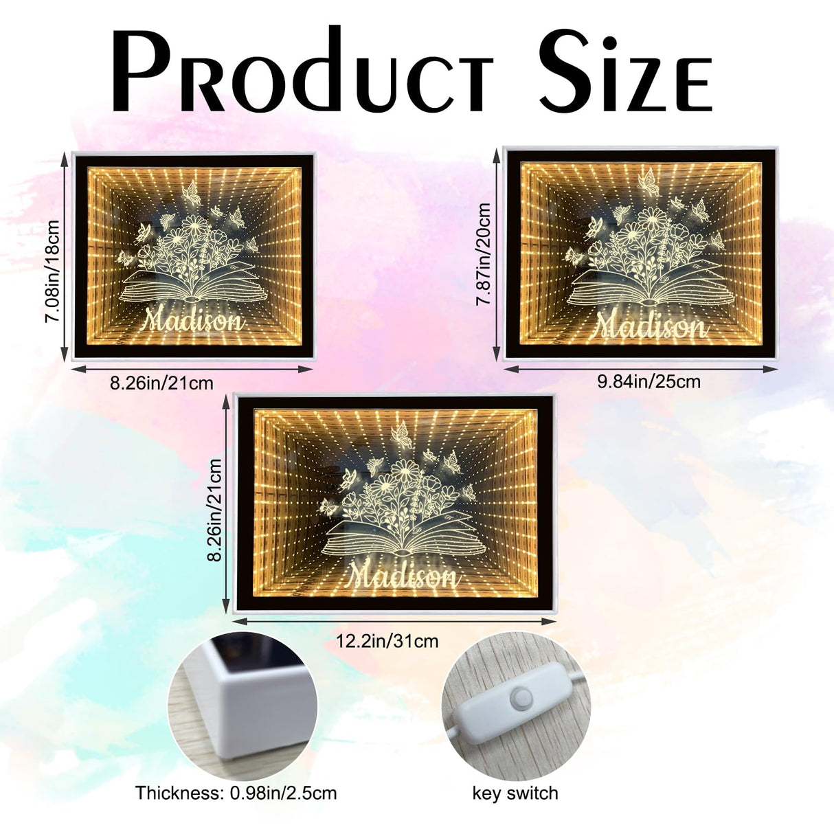 Personalized Infinity Mirror Customized Photos, Custom Valentines Day, Birthday, for Couple, Desktop LED Night Light Makeup Mirror 2 in 1, Home Decoration Bedroom Office Living Room LINMQIU