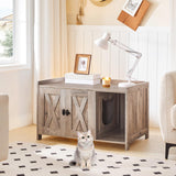 MAHANCRIS Cat Litter Box Enclosure, Hidden Litter Box Furniture with Divider, Wooden Cat Washroom Storage Cabinet Bench, Indoor Cat House as End Table, for Living Room, Bedroom, Greige CWHG2501Z MAHANCRIS