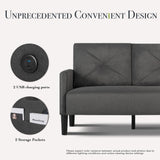CHYMSUN 56" W Loveseat Sofa, Mid Century Modern Sofa Couch w/ 2 USB & Side Pocket, Small Love Seat Sofas for Living Room, Tufted Couches for Small Spaces, Bedroom, Office, Apartment (1, Dark Grey) CHYMSUN