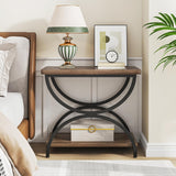 Tribesigns 2-Tier End Side Table with Stylish Metal Frame, Vintage Rectangular Bedside Nightstand for Bedroom, Wood and Metal Chair Side Tables Living Room (1, Brown Grey+Black) Tribesigns