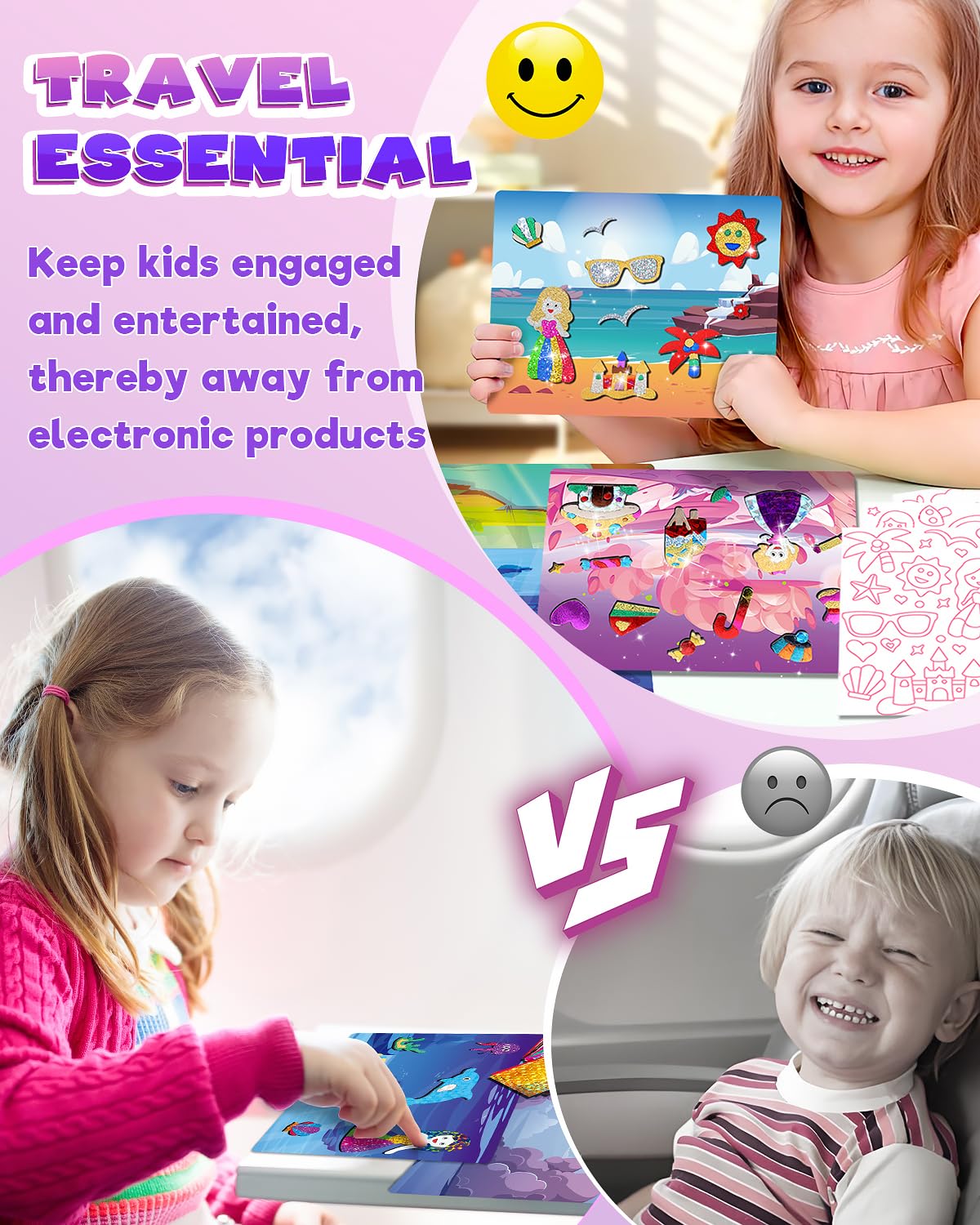 Foil Art Fun Kit for Kids - DIY Toy Unicorn Princess Foil Art Craft Activity for Kids, Foam Stickers Fun Craft Kits & Supplies, Creative Christmas Birthday Gifts Travel Toys for 4 and Up Arts & Crafts Baobrava