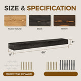 YLYHSST Fireplace Mantel Handmade, 3'' Thick Wall Decor Long Floating Shelf, 60inch Rustic Wood Shelf with Invisible Brackets, Black YLYHSST