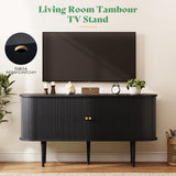 AMERLIFE 55" TV Stand with Solid Wood Legs, Mid Century Modern TV Console with Tambour Door for 80-inch TV, Dust-Proof Storage Cabinet for Living Room, Embossed Black AMERLIFE
