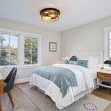 2 Pack Close to Ceiling Light Fixtures, 2-Light Indoor House Flush Mount Ceiling Light, 11 Inch Metal Cage Cross Wood Finish Farmhouse Ceiling Lights for Kitchen Hallway Bedroom DOXVIEZE