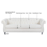 PHOYAL 3 Seater Sofa, Teddy Velvet Chesterfield Sofa Modern Tufted Couch 3 Seater Large Sofa with Scroll Arms and Nailhead for Living Room, White PHOYAL