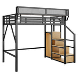 Mirightone Full Size Loft Bed with Stairs and Storage, Metal Loft Bed Frame with Bedside Shelf and Large Under-Bed Space, Heavy-Duty Bed for Adults Teens and Kids, Black Mirightone