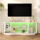 SogesPower LED TV Stand for 55/60/65” TVs,LED Entertainment Center with Charging Station and Adjustable Glass Shelves,TV Stand with Lights for Bedroom Living Room,Media TV Console with Storage,White SogesPower